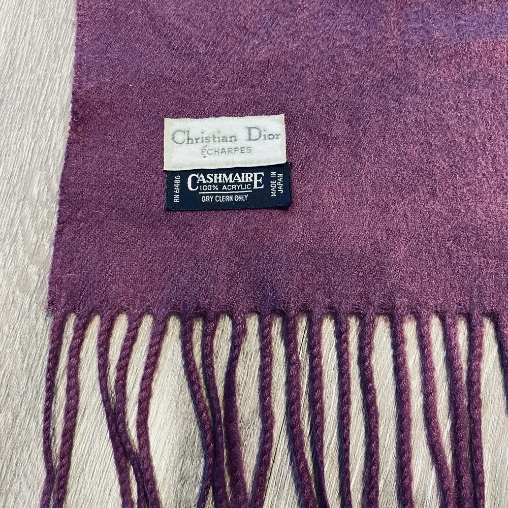 VTG Christian Dior Echarpes Purple Cashmere Feel Fringe Scarf Japan 54.5